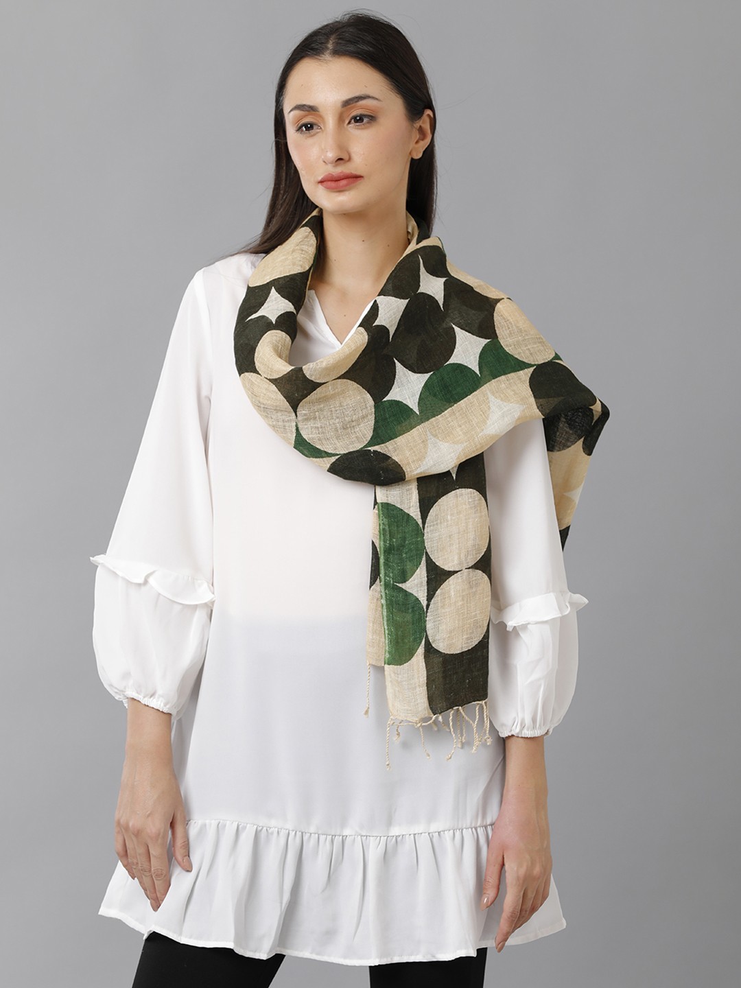 

Linen Club Unisex Printed Pure Linen Stole, Green