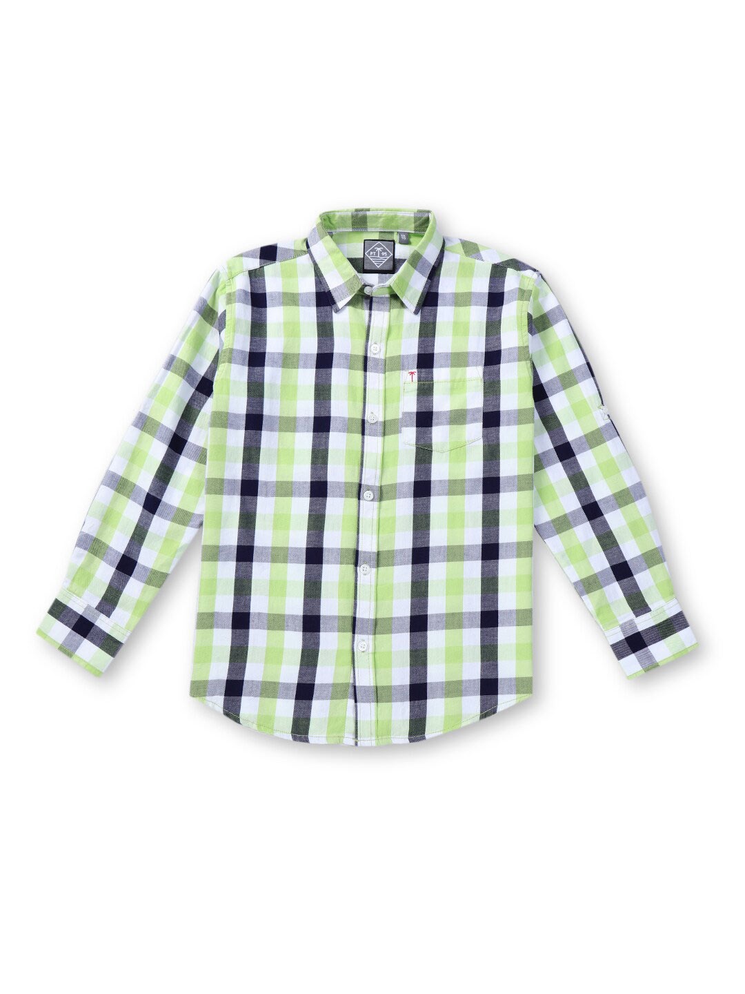 

Palm Tree Infant Checked Spread Collar Cotton Casual Shirt, Green