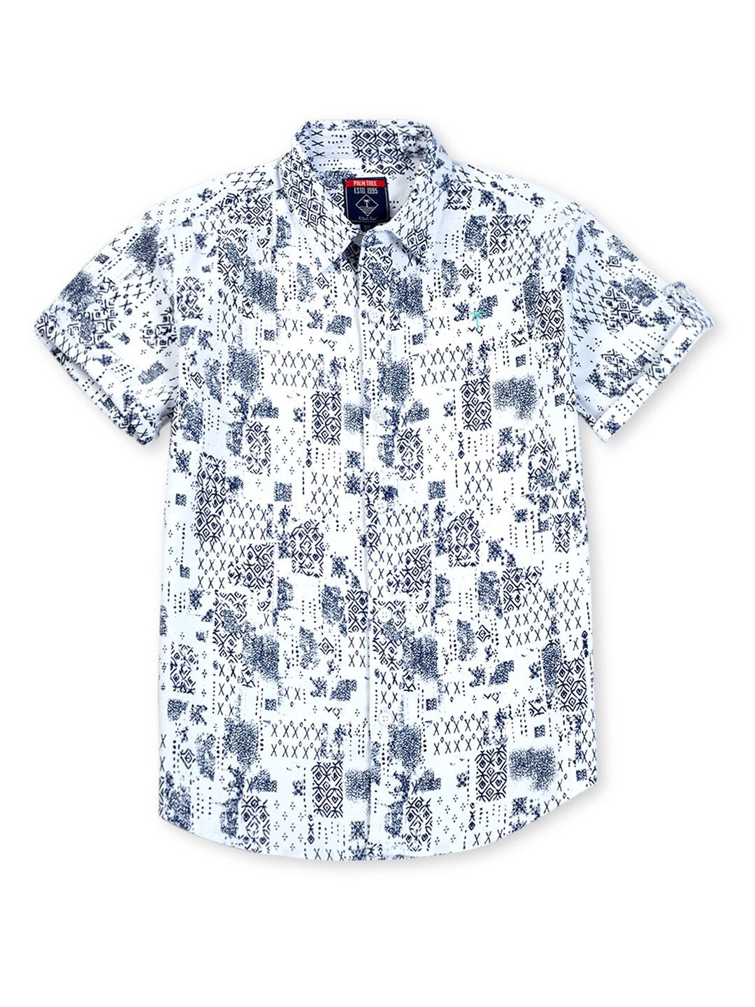 

Palm Tree Boys Abstract Printed Cotton Casual Shirt, White