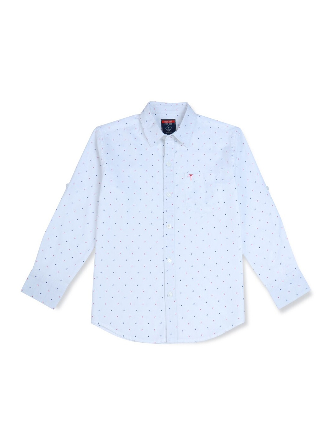 

Palm Tree Boys Micro Or Ditsy Printed Cotton Casual Shirt, White