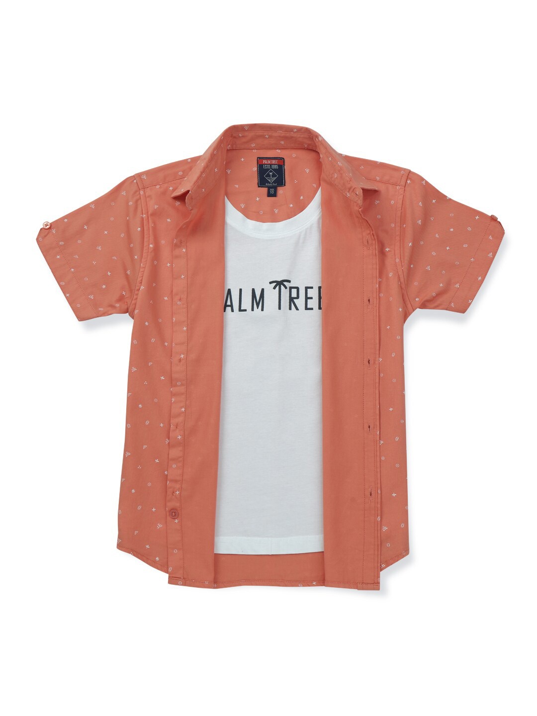 

Palm Tree Boys Micro Ditsy Printed Cotton Casual Shirt, Coral