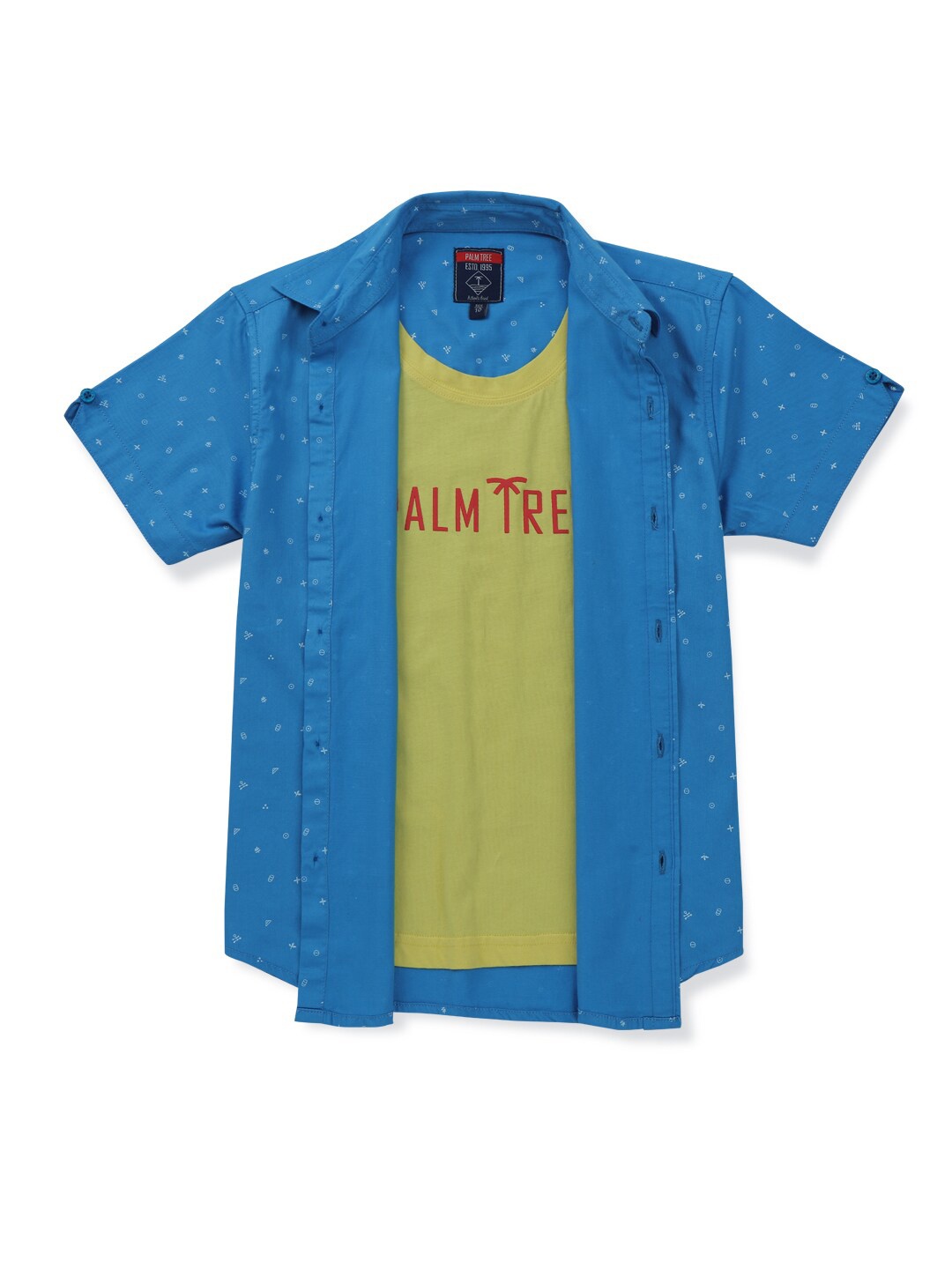

Palm Tree Boys Conversational Printed Cotton Casual Shirt, Blue