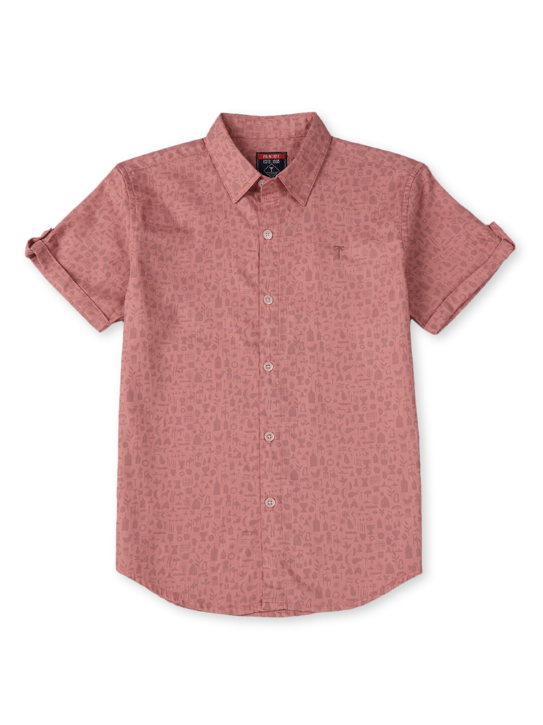 

Palm Tree Boys Micro Ditsy Printed Cotton Casual Shirt, Pink