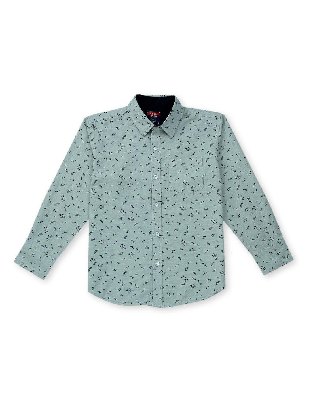 

Palm Tree Infant Boys Micro Ditsy Printed Spread Collar Cotton Casual Shirt, Grey