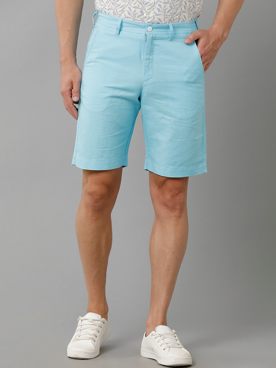 

Linen Club Men Mid-Rise Slim Fit Linen Chino Shorts, Blue