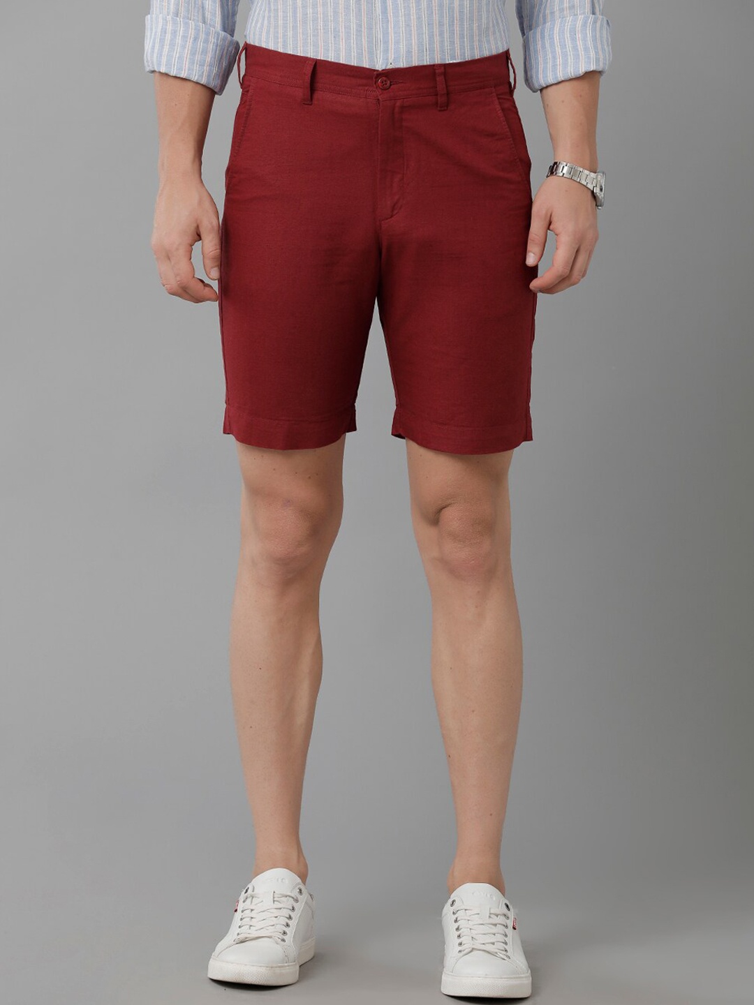 

Linen Club Men Mid-Rise Slim Fit Linen Chino Shorts, Maroon