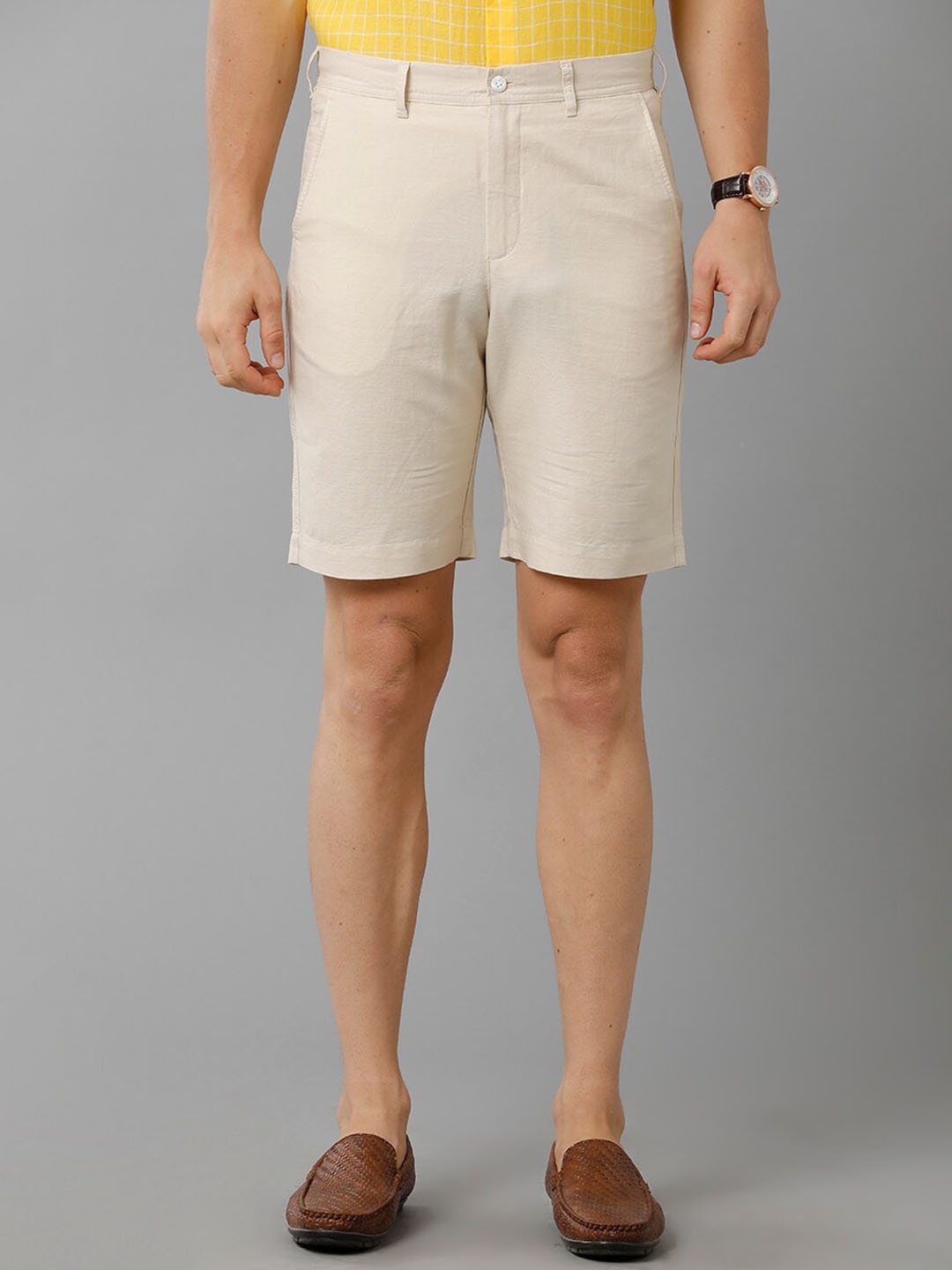 

Linen Club Men Mid-Rise Slim Fit Linen Chino Shorts, Beige