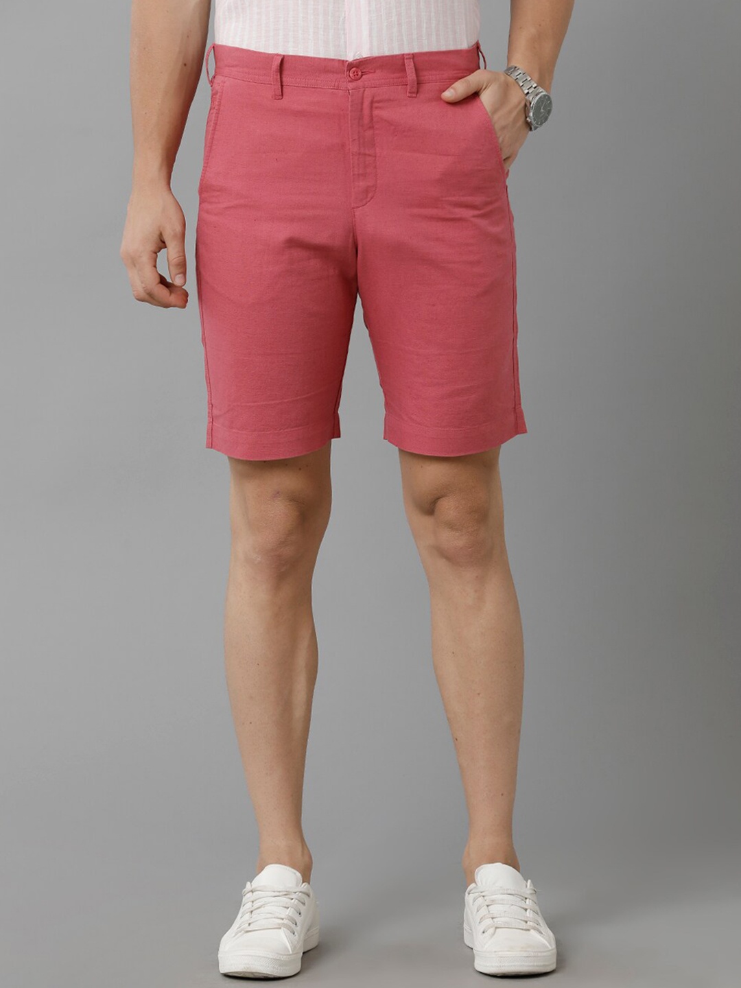 

Linen Club Men Mid-Rise Slim Fit Linen Chino Shorts, Pink