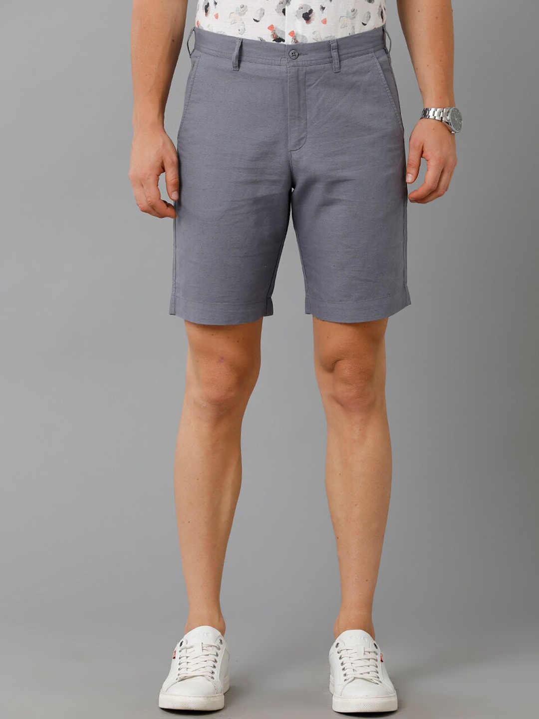 

Linen Club Men Mid-Rise Slim Fit Linen Shorts, Grey