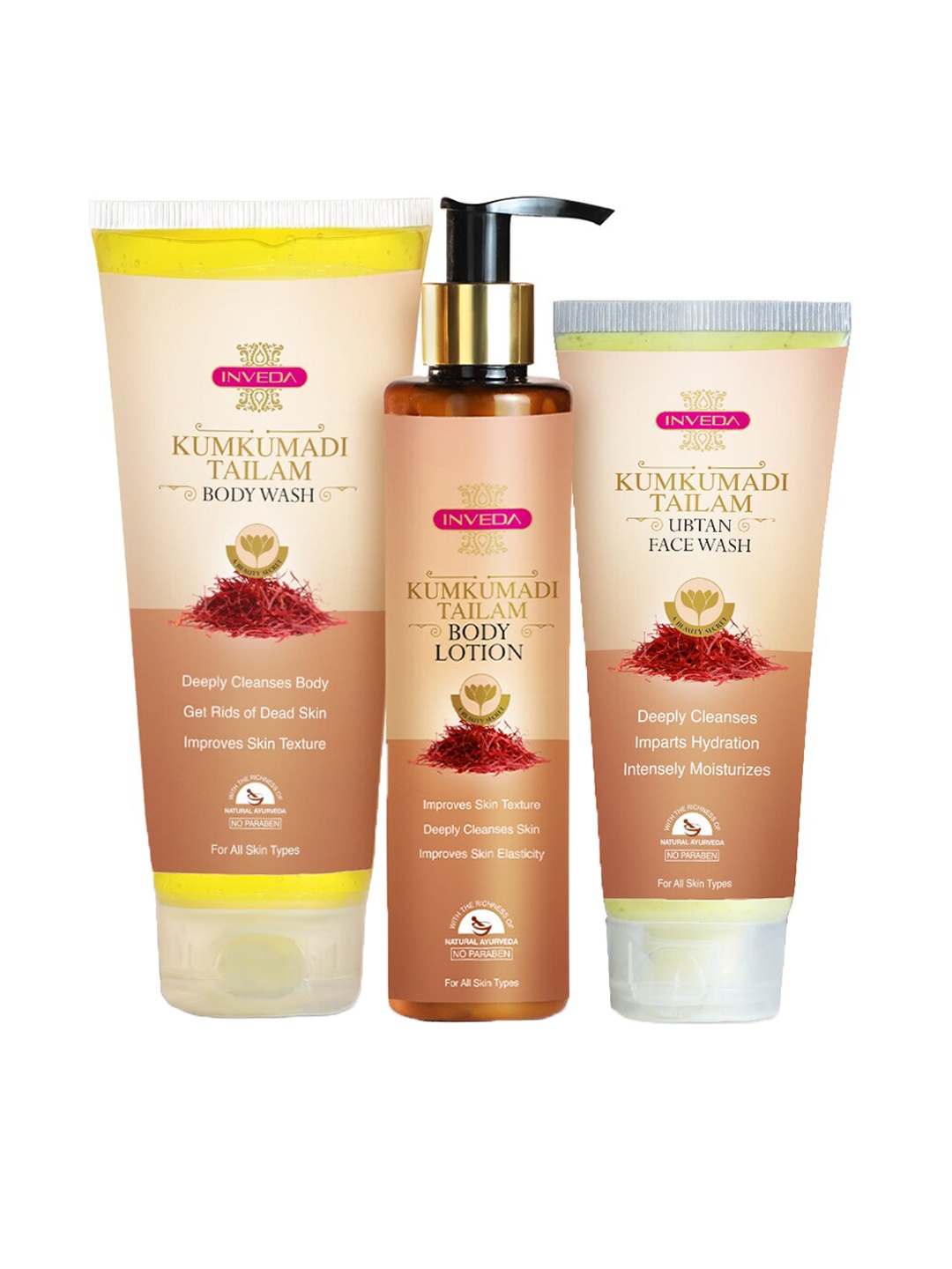 

Inveda Kumkumadi Tailam Set Of 3 Face & Body Kit-500ml Each, Multi