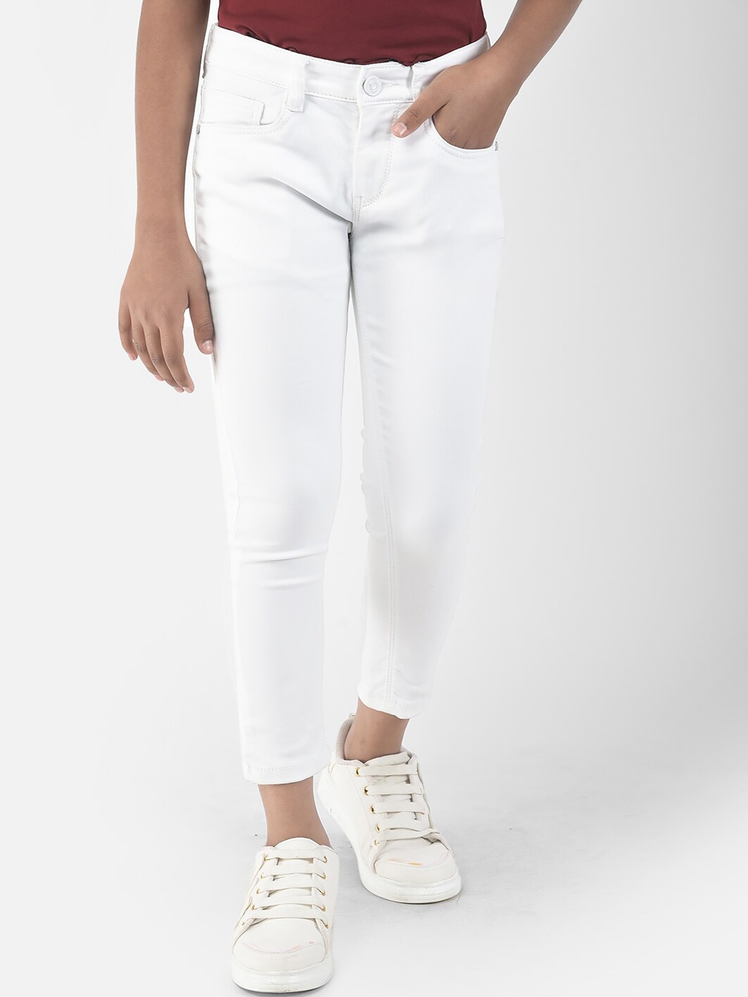

Crimsoune Club Girls Mid-Rise Clean Look Slim Fit Jeans, White