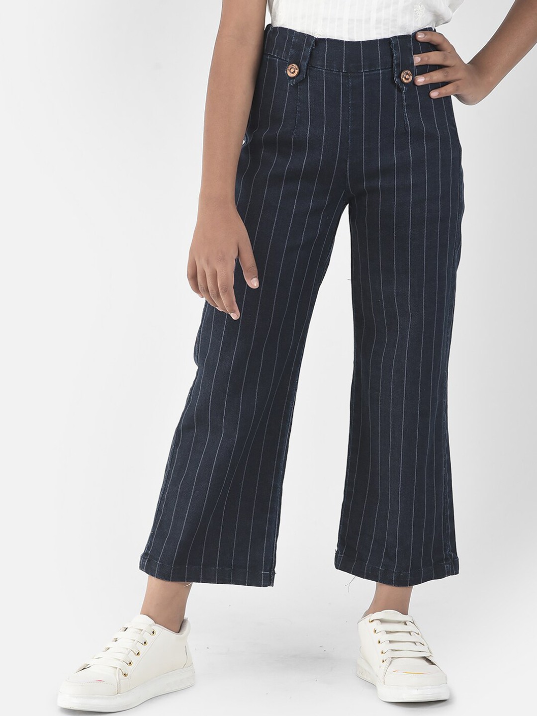 

Crimsoune Club Girls Striped Bootcut Stretchable Jeans, Blue