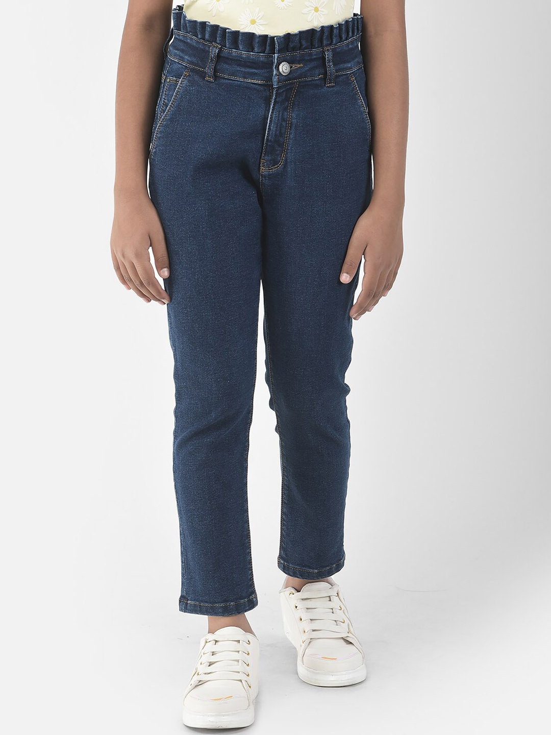

Crimsoune Club Girls Mom Fit Light Fade Stretchable Jeans, Blue