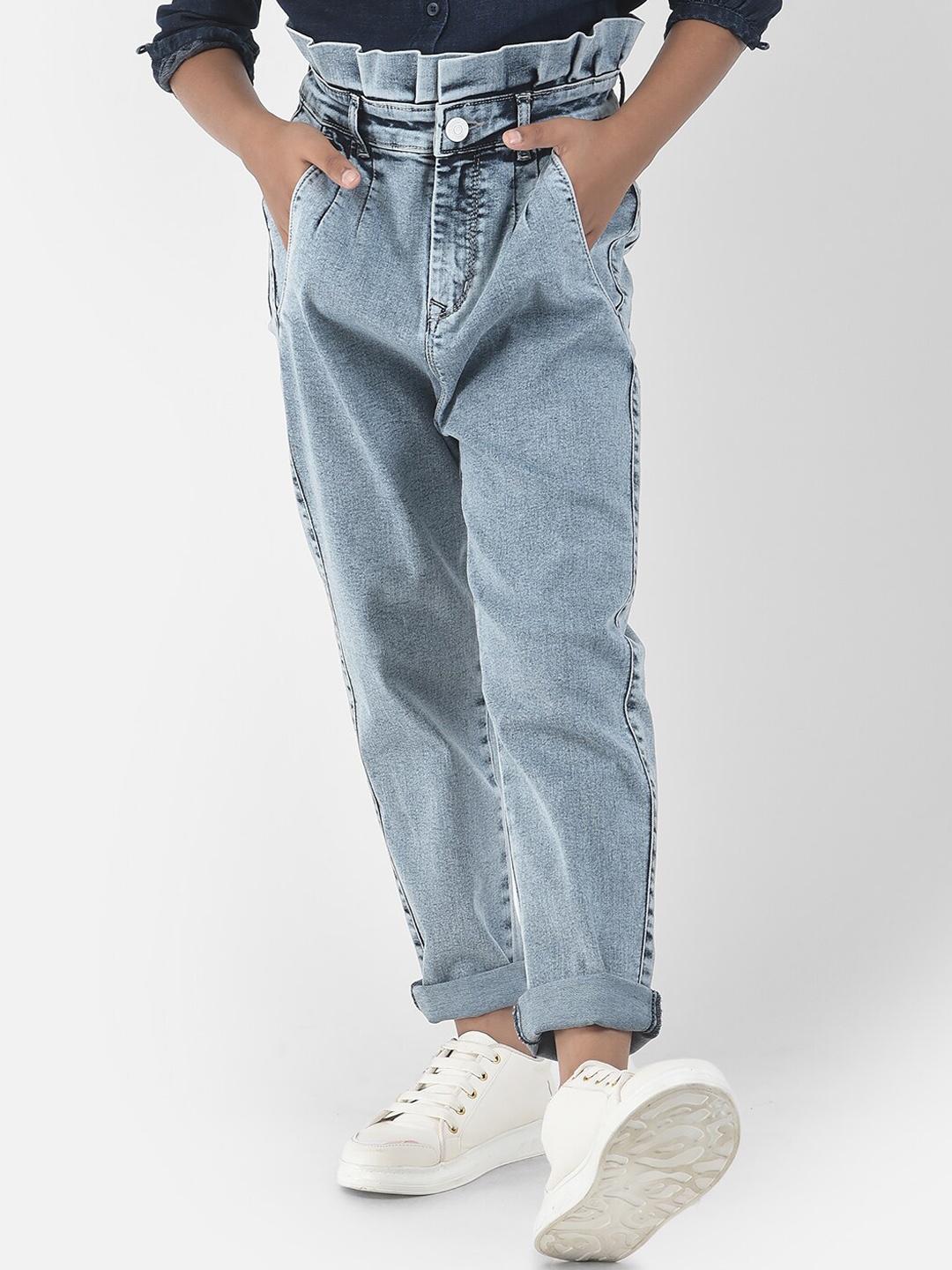 

Crimsoune Club Girls High-Rise Mom Fit Stretchable Jeans, Blue