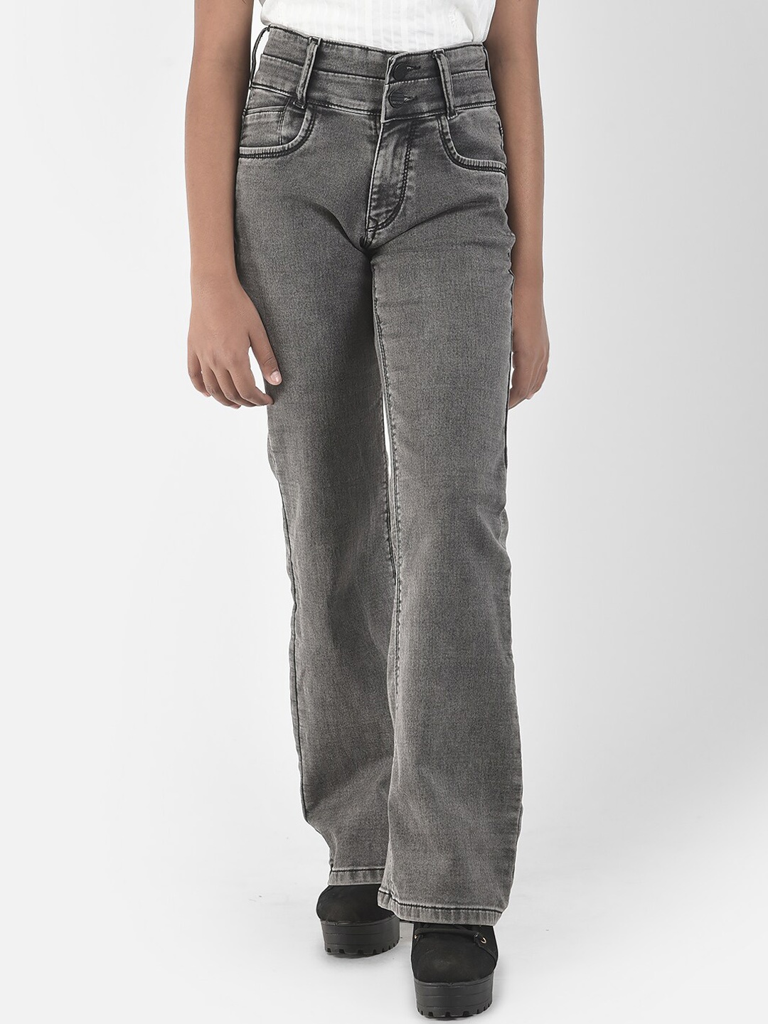 

Crimsoune Club Girls Bootcut Light Fade Stretchable Jeans, Grey
