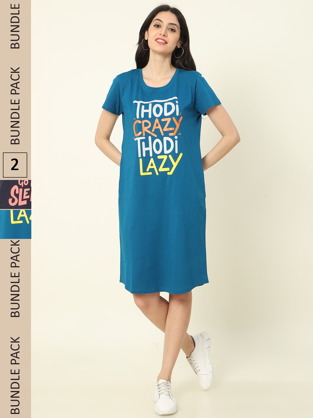 

9shines Label Pack Of 2 Graphic Printed Pure Cotton Nightdress, Blue