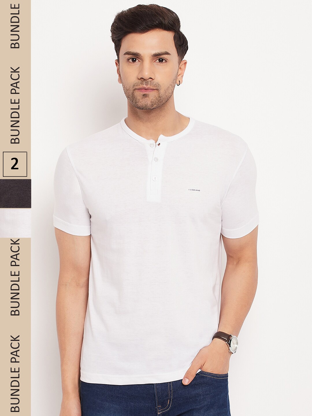 

Okane Pack Of 2 Henley Neck Casual T-shirts, White