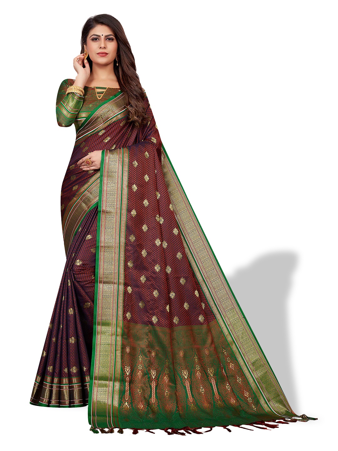 

VENISA Woven Design Zari Saree, Maroon