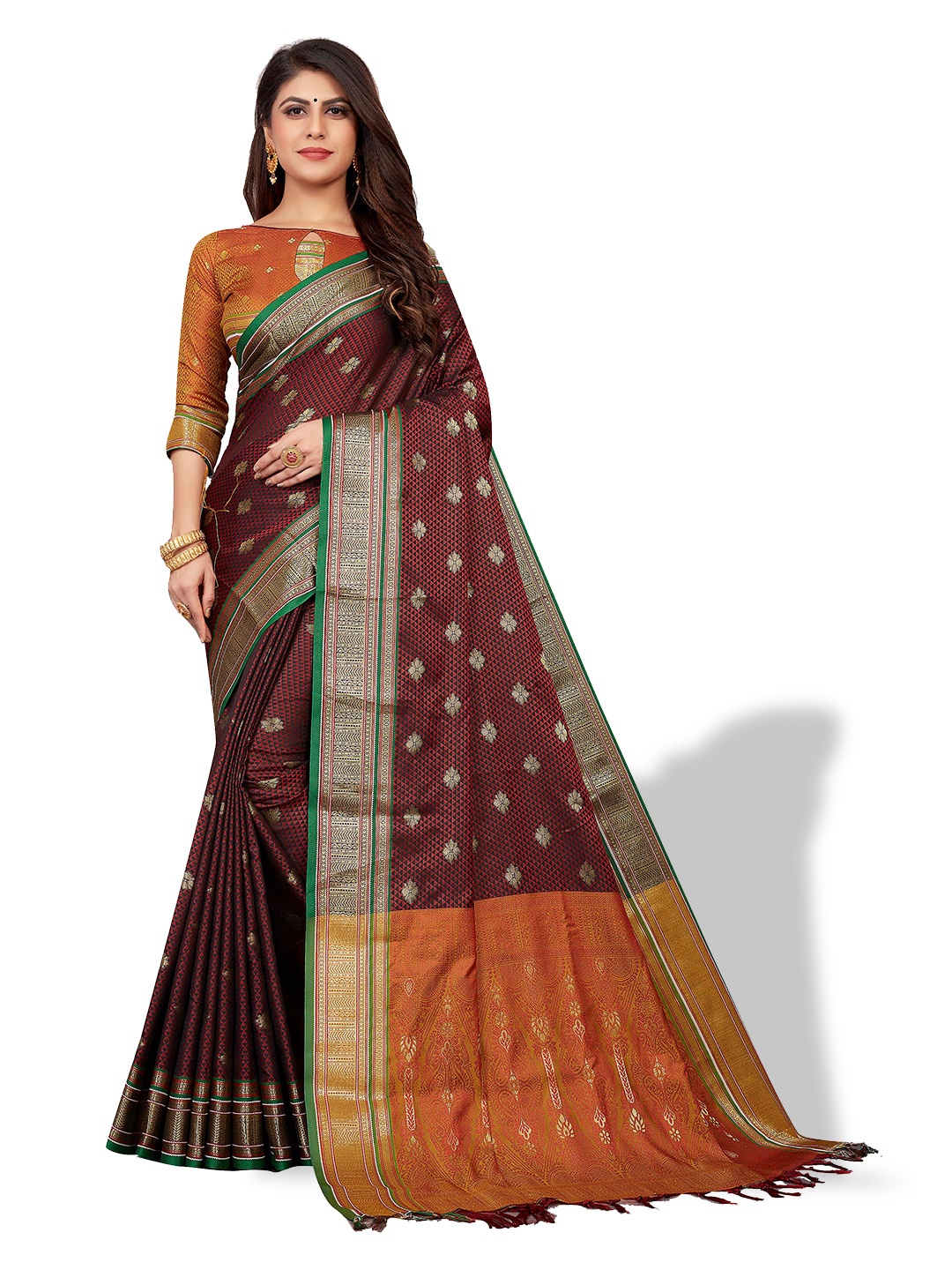 

VENISA Woven Design Zari Saree, Maroon