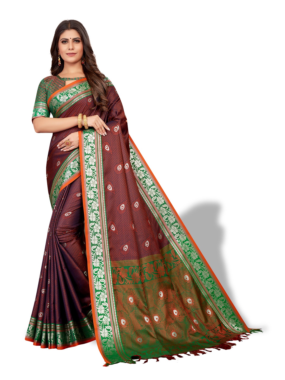 

VENISA Ethnic Motif Poly Silk Zari Saree With Blouse Piece, Maroon