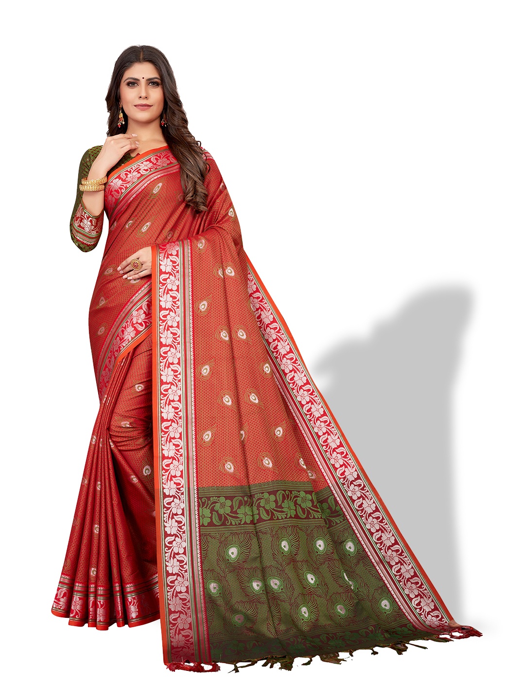 

VENISA Ethnic Motif Woven Design Zari Saree, Rust