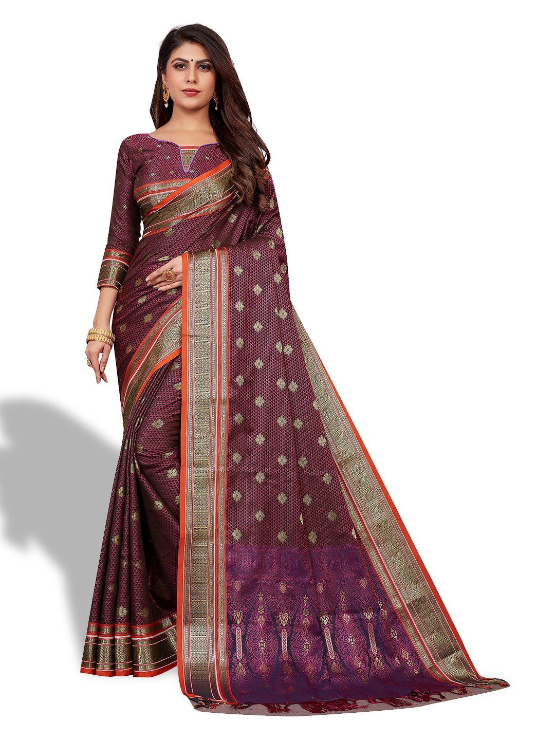 

VENISA Woven Design Zari Saree, Purple