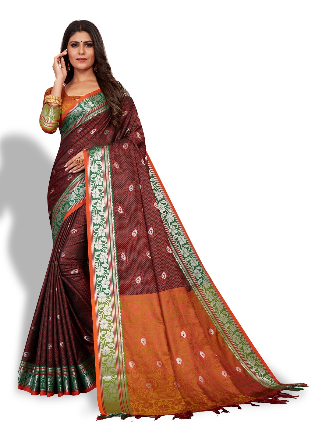 

VENISA Ethnic Motif Woven Design Zari Saree, Maroon