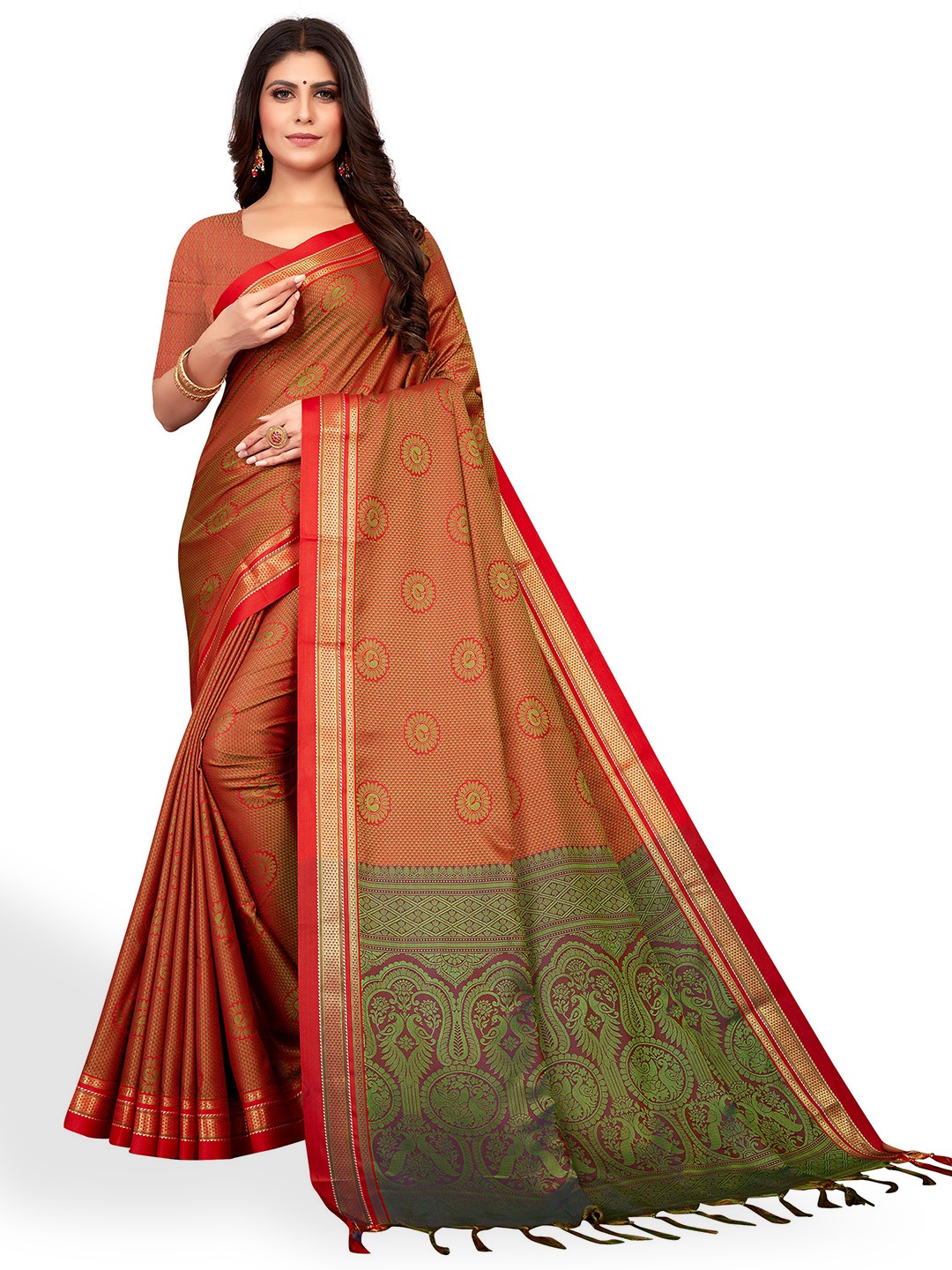 

VENISA Woven Design Zari Saree, Green