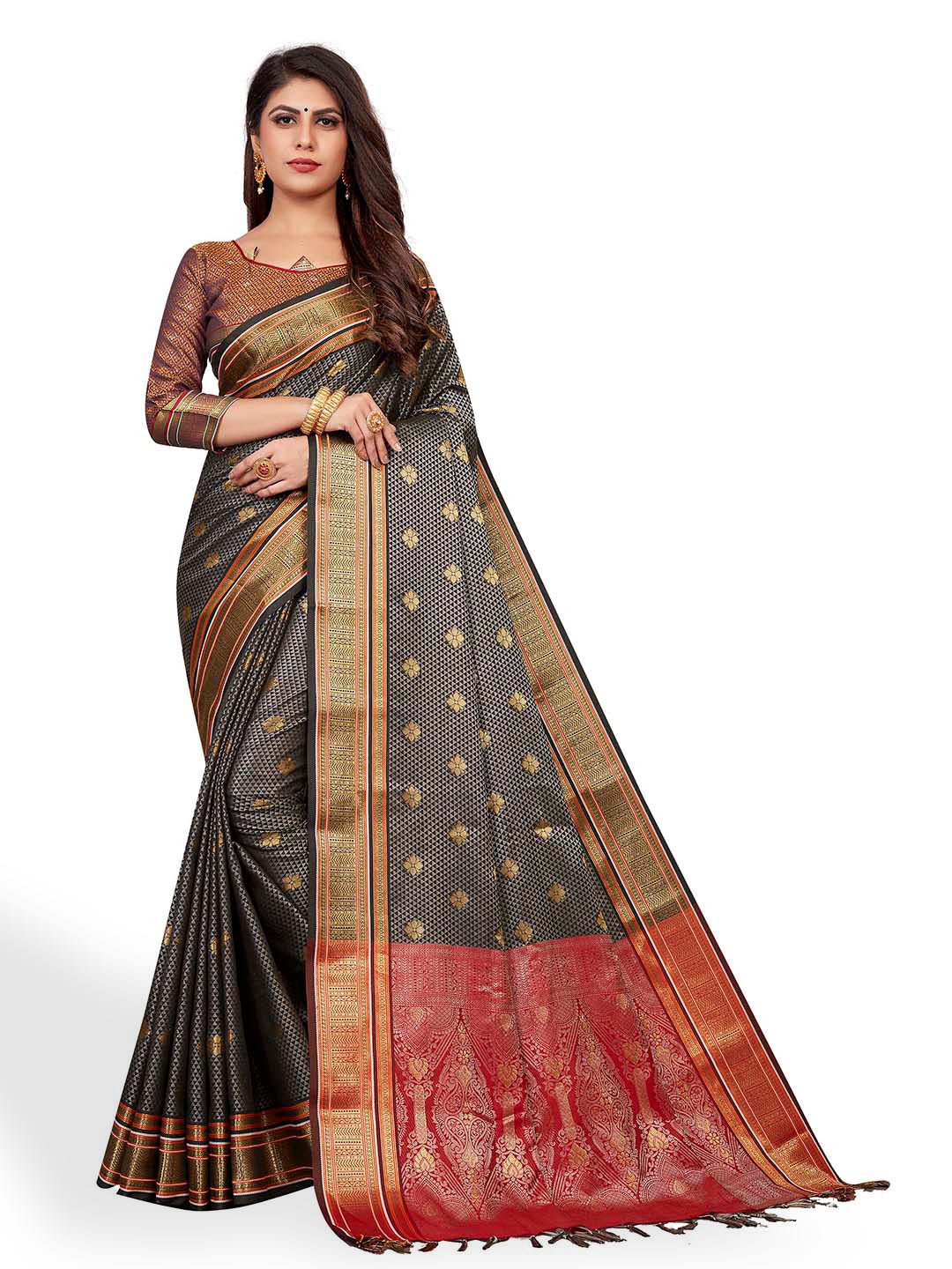 

VENISA Woven Design Zari Saree, Grey