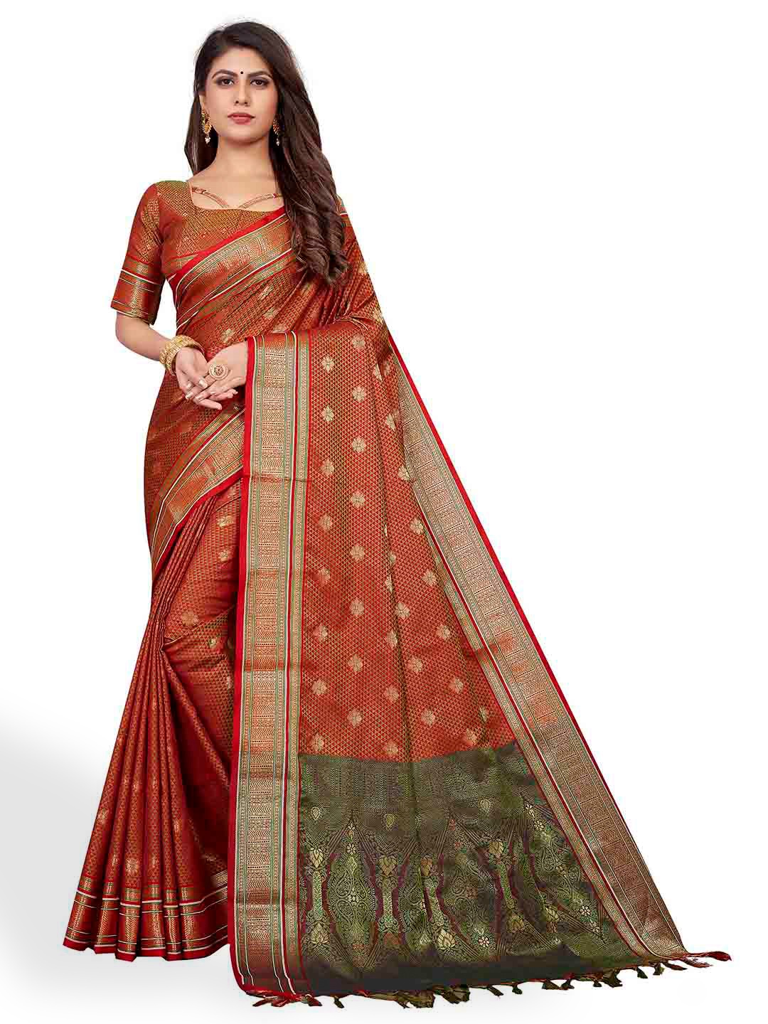 

VENISA Floral Woven Design Zari Saree, Maroon