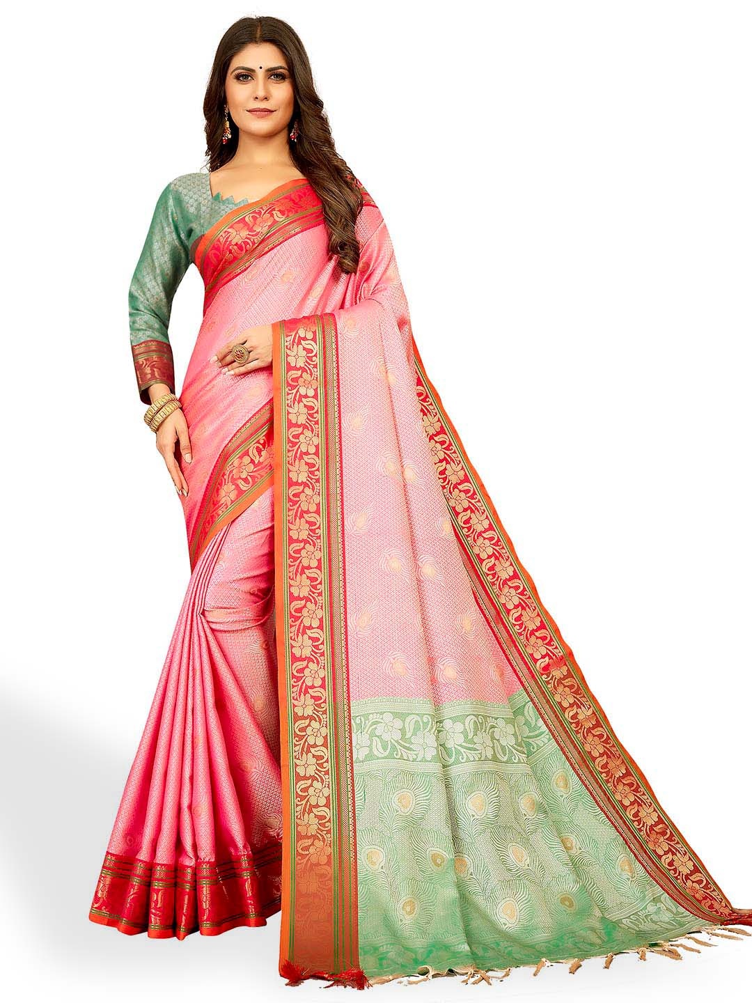 

VENISA Ethnic Motif Woven Design Zari Saree, Pink