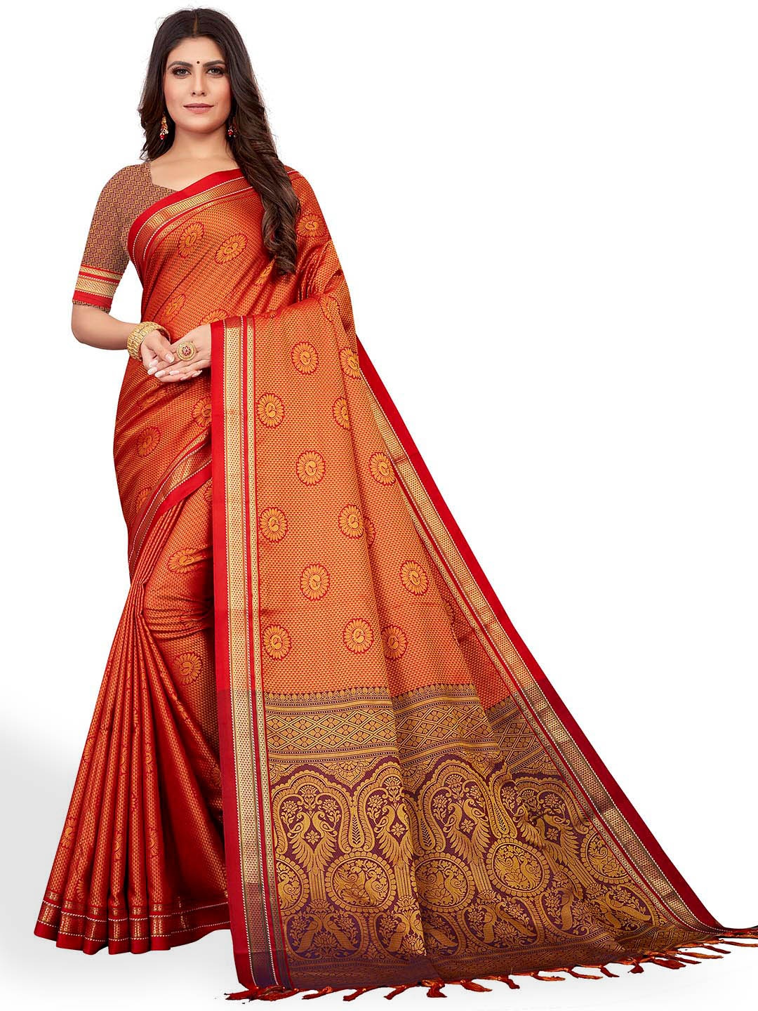 

VENISA Woven Design Zari Saree, Orange