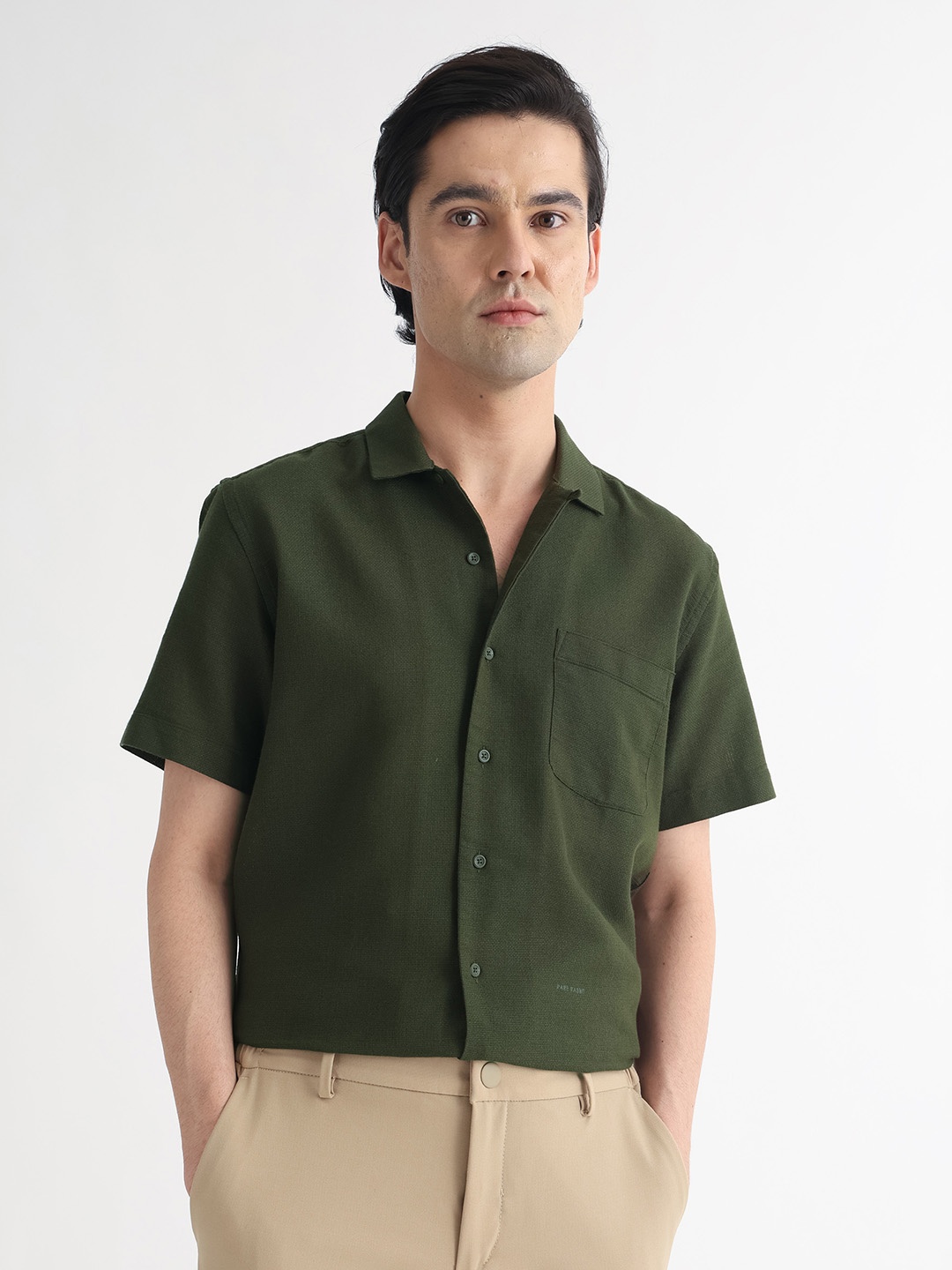 

RARE RABBIT Men Land Slim Fit Cotton Shirt, Olive