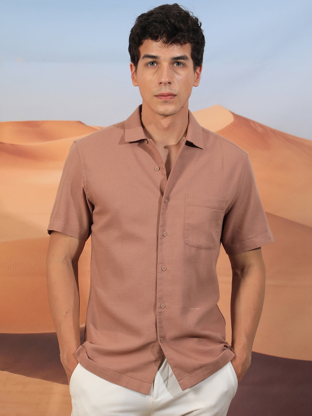 

RARE RABBIT Men Land Slim Fit Spread Collar Cotton Shirt, Pink