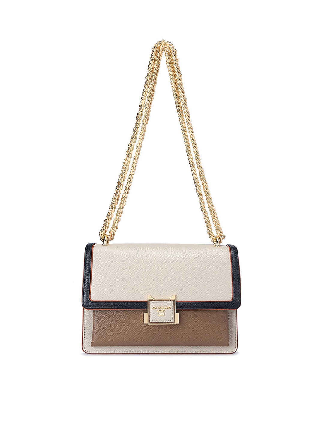 

Da Milano Women Textured Leather Structured Sling Bag, Brown