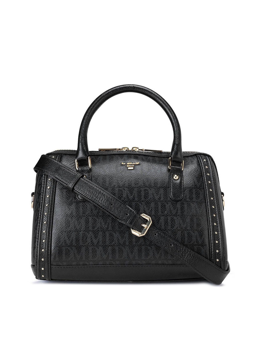 

Da Milano Textured Leather Structured Handheld Bag, Black