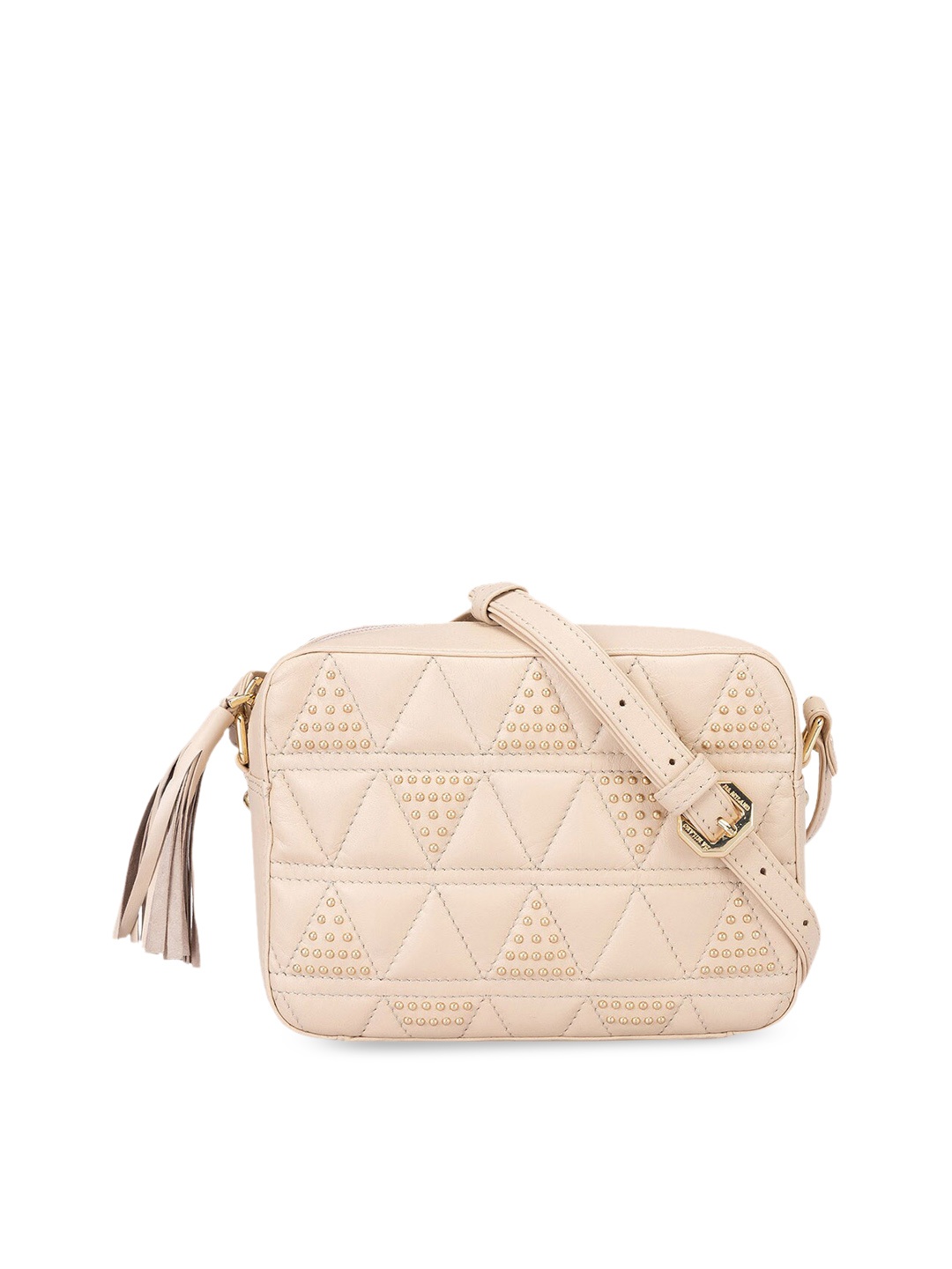 

Da Milano Textured Leather Structured Sling Bag With Quilted, Beige
