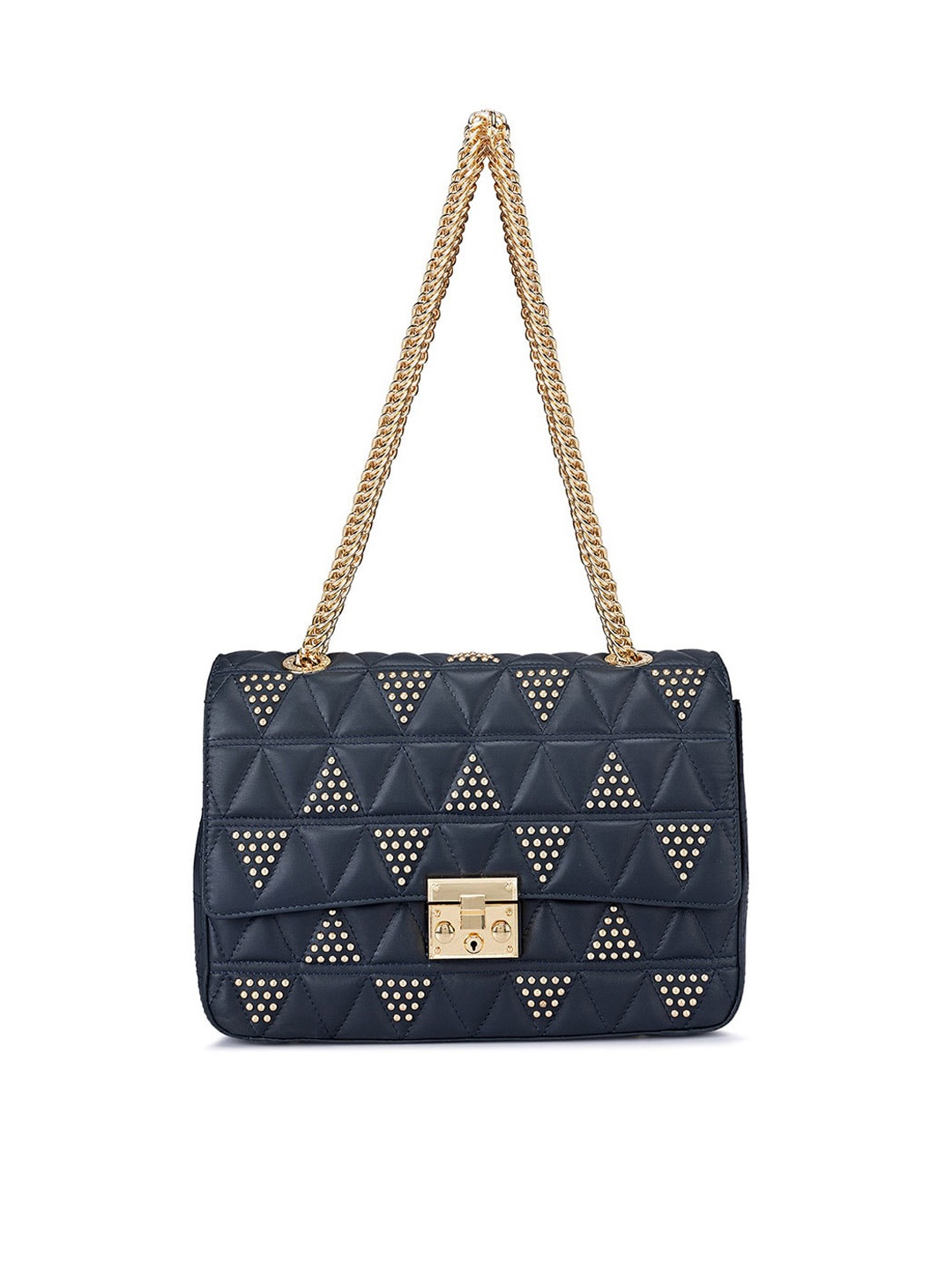 

Da Milano Textured Leather Structured Shoulder Bag With Quilted, Blue