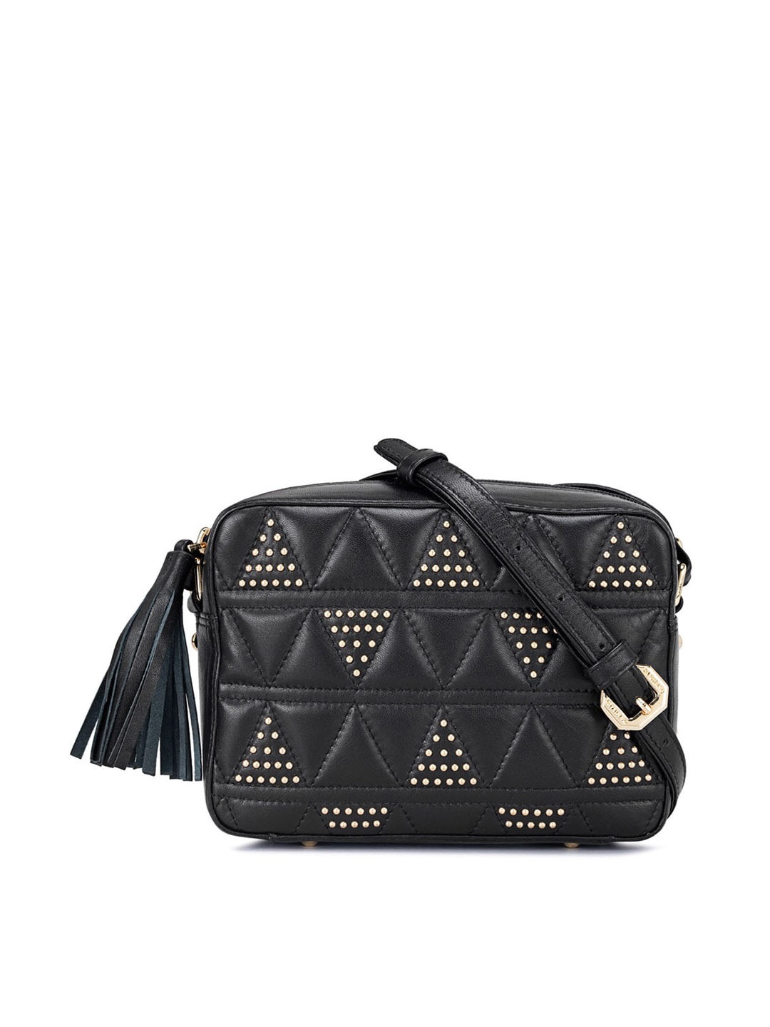 

Da Milano Textured Leather Structured Sling Bag With Quilted, Black