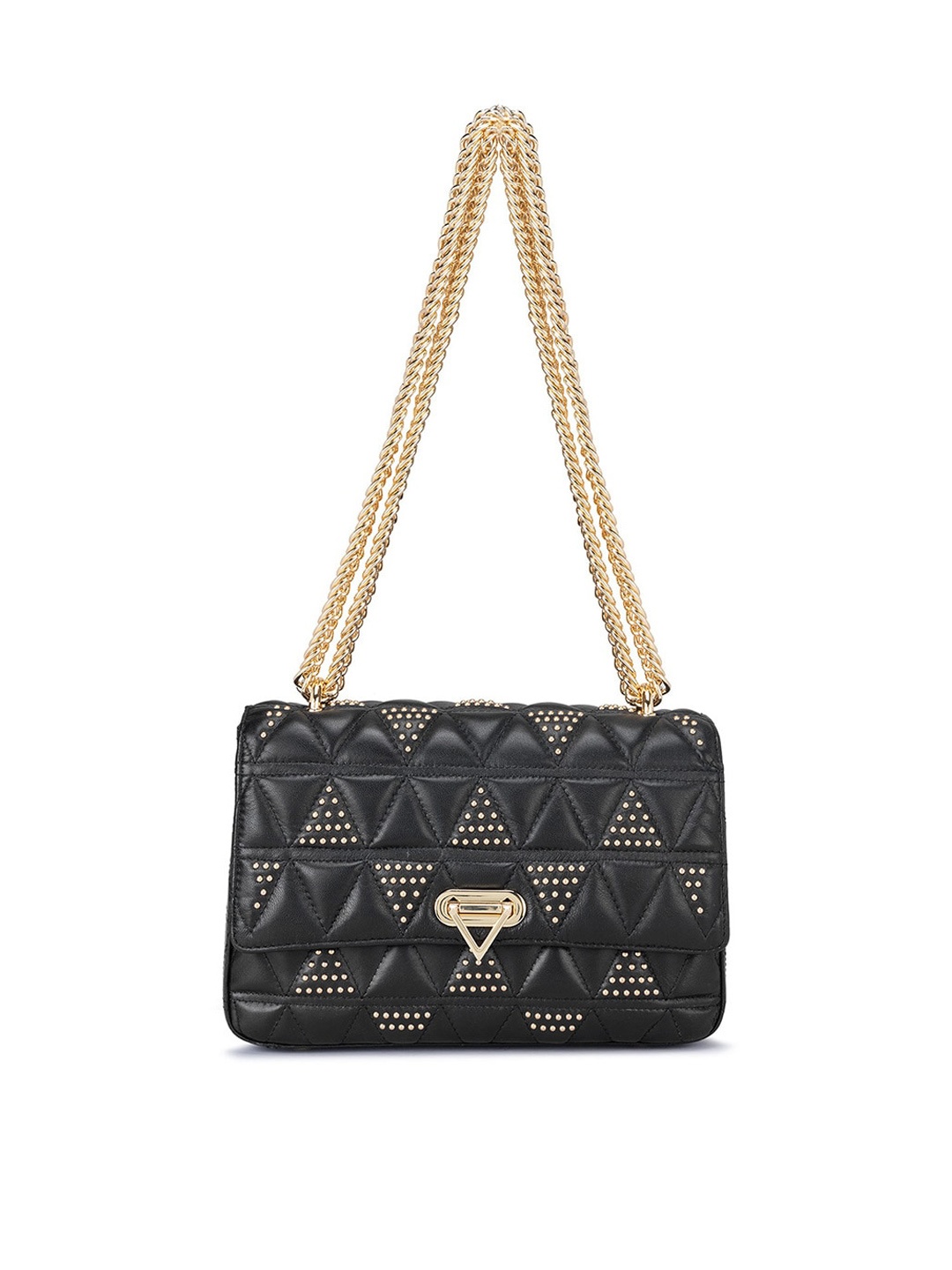 

Da Milano Textured Leather Structured Shoulder Bag With Quilted, Black