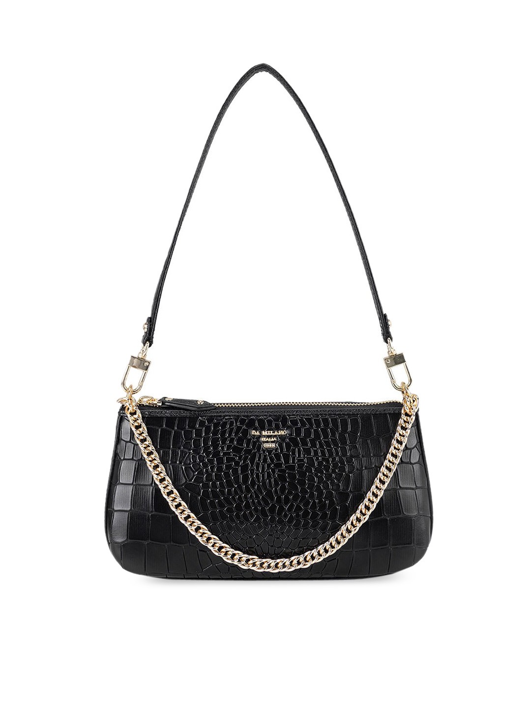 

Da Milano Textured Leather Structured Shoulder Bag, Black