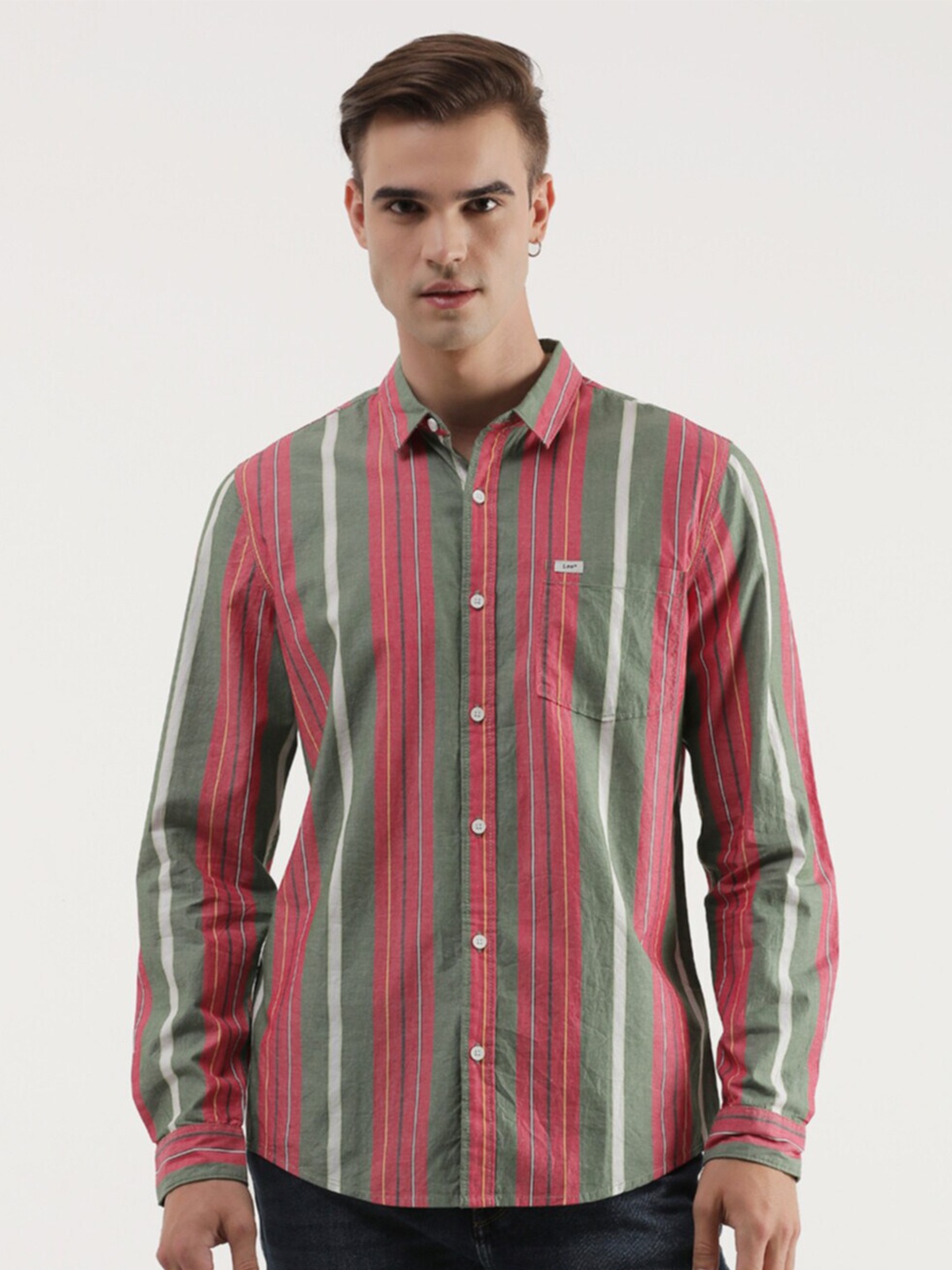 

Lee Slim Fit Striped Opaque Casual Shirt, Red