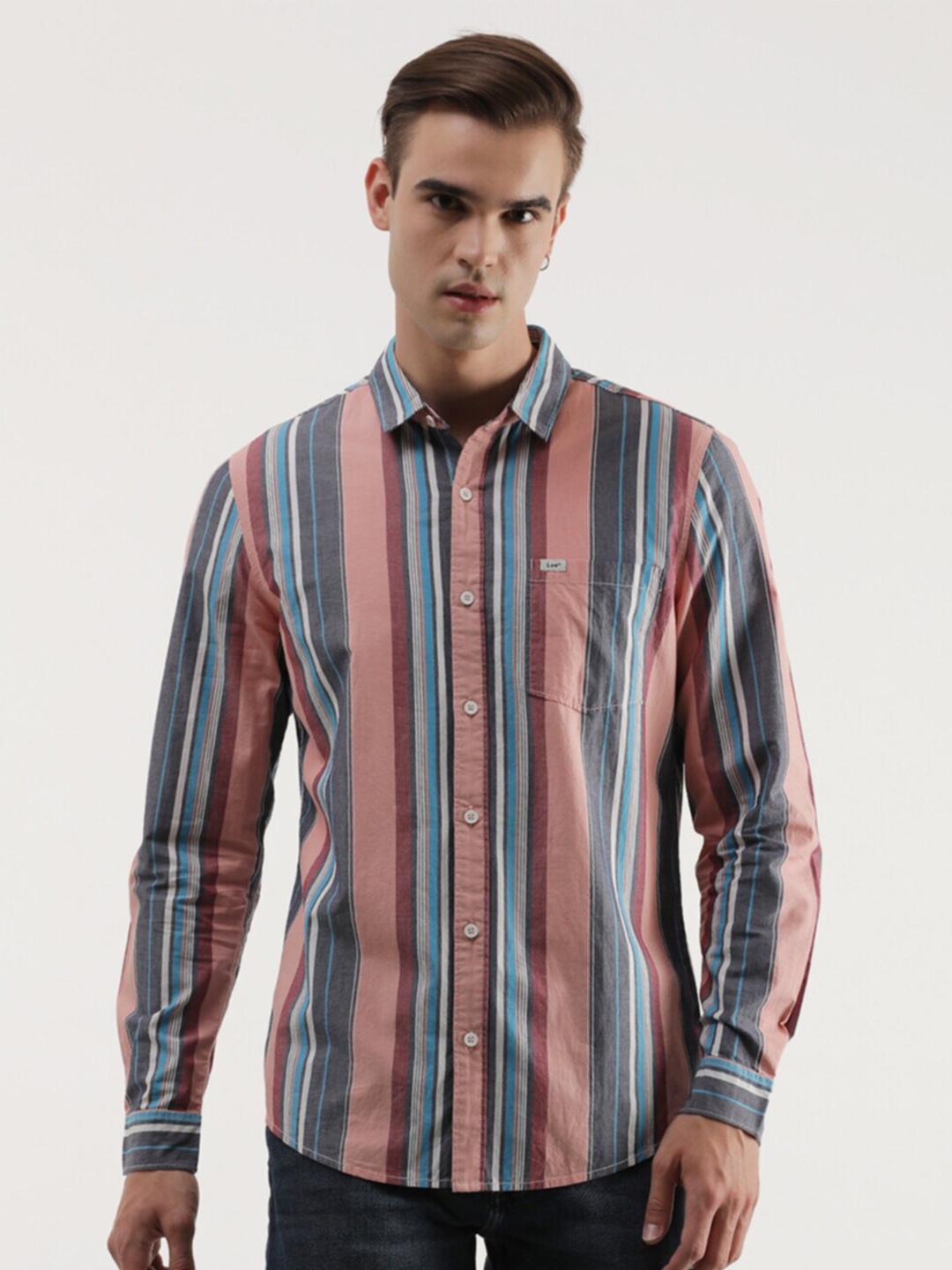 

Lee Slim Fit Multi Striped Cotton Casual Shirt, Peach