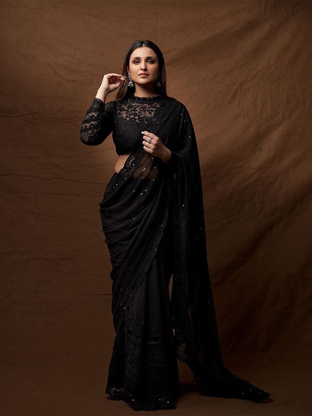 

Mitera Sequinned Embellished Saree, Black