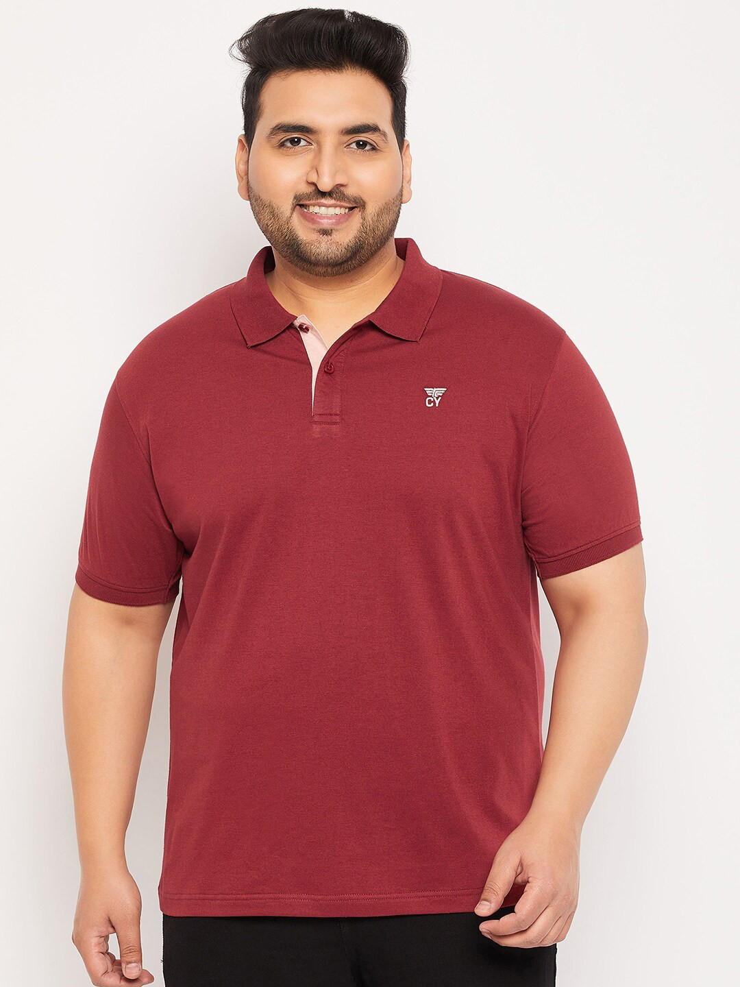 

Club York Plus Size Polo Collar Cotton T-Shirt, Maroon