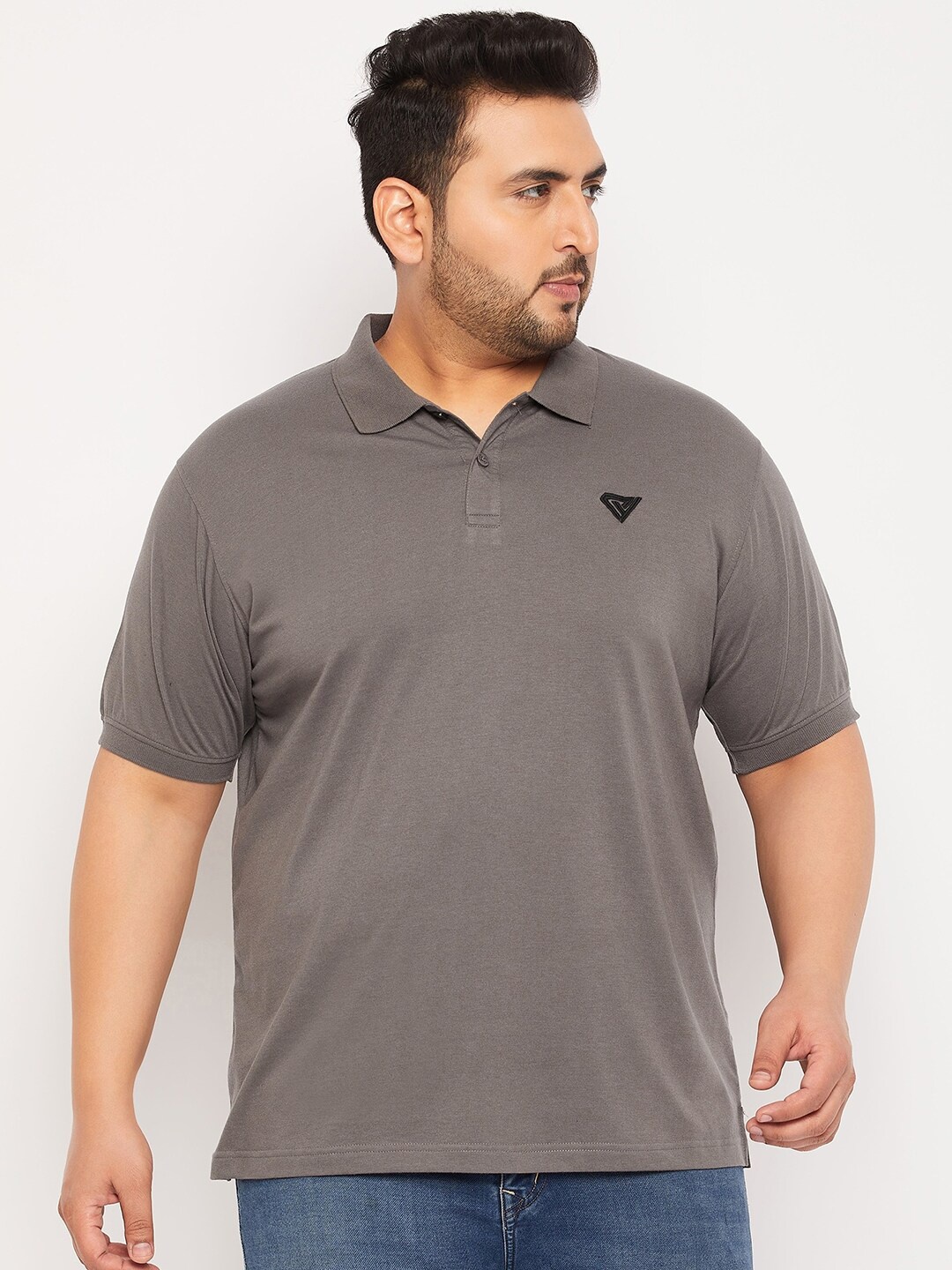 

Club York Plus Size Polo Collar Cotton T-Shirt, Grey