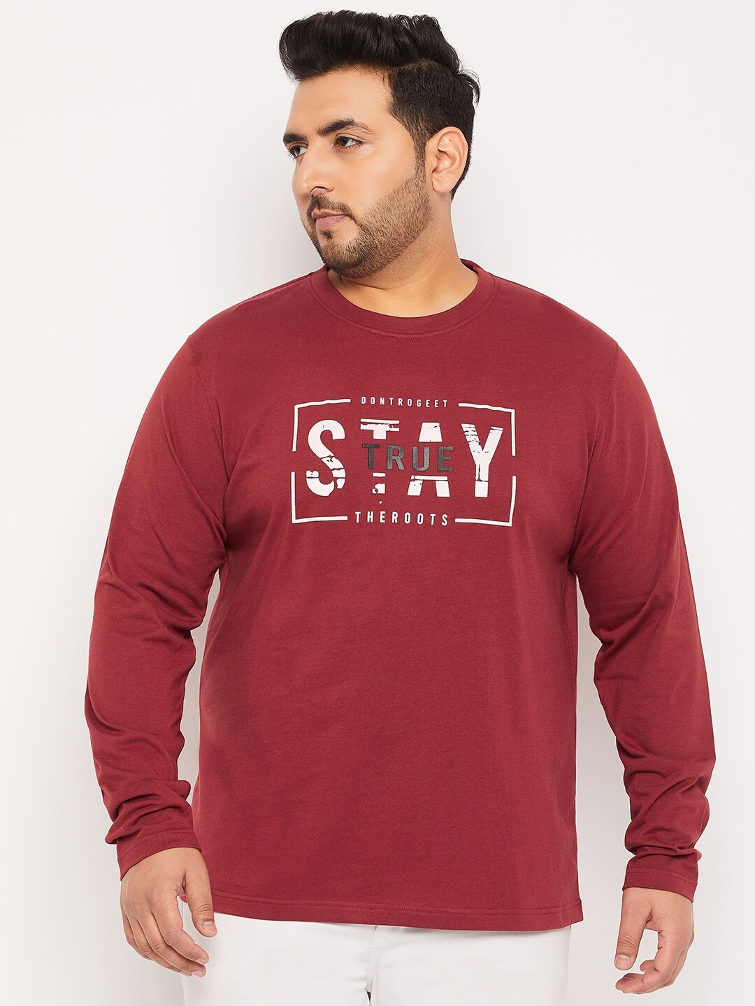 Club York Plus Size Typography Printed Cotton T-Shirt, Maroon