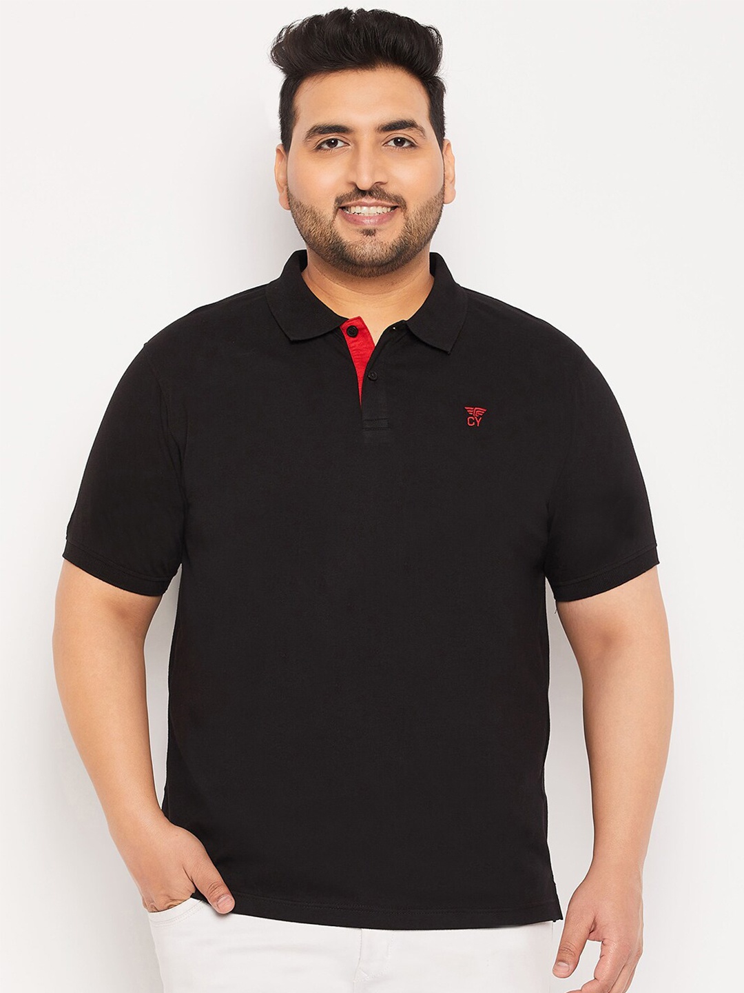

Club York Plus Size Polo Collar Cotton T-Shirt, Black
