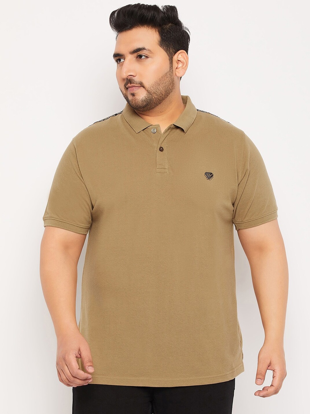 

Club York Plus Size Polo Collar Cotton T-Shirt, Beige