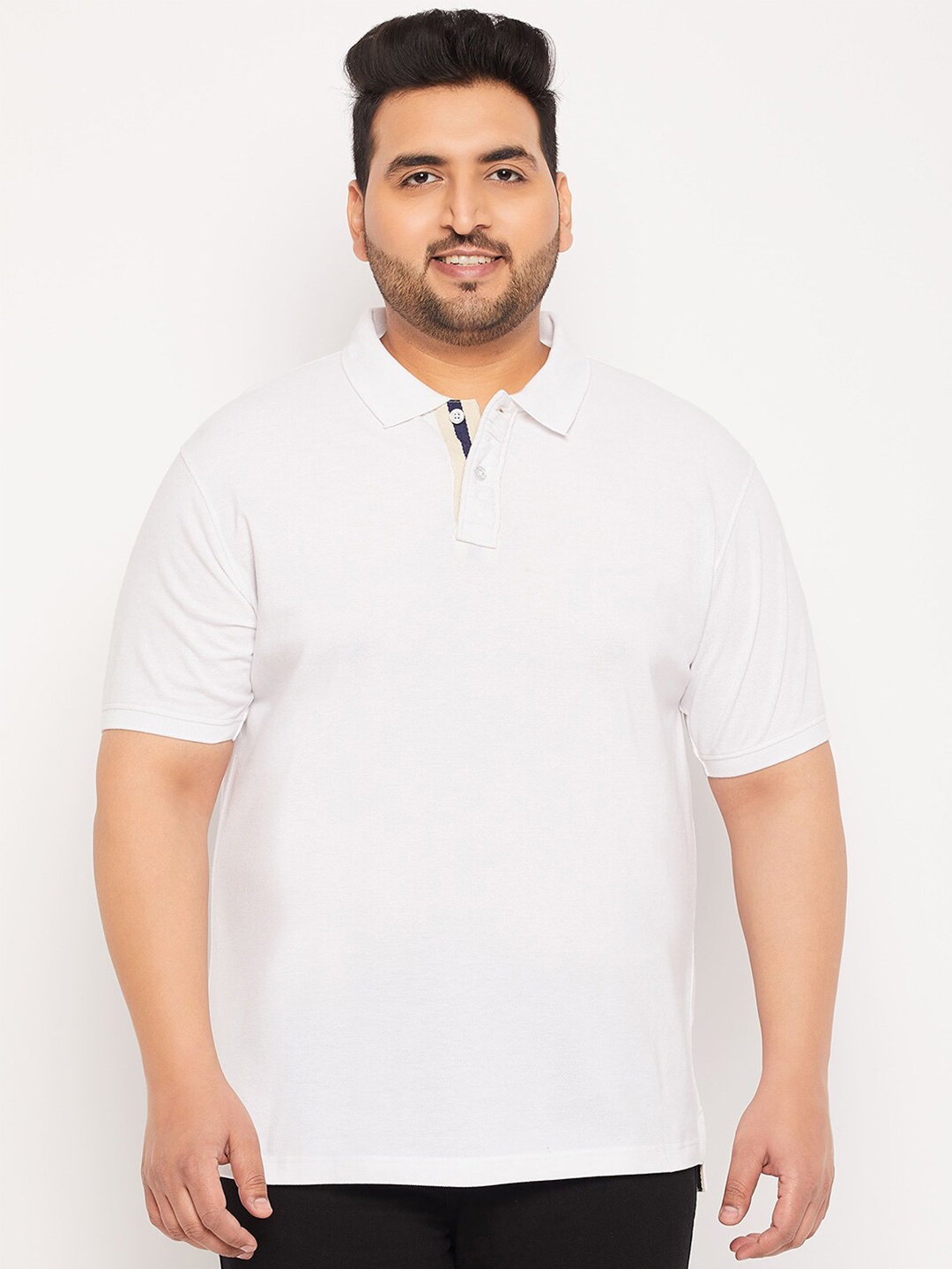 Club York Plus Size Polo Collar Cotton T-Shirt, White